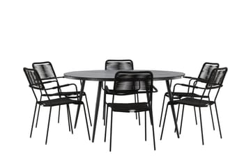 Break Matgrupp Utomhus Rund 150 cm + 6 Lindos Karmstol - Svart - Utemöbler & utemiljö - Utegrupp - Matgrupp utomhus