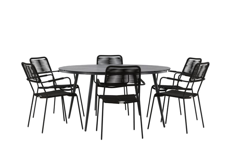 Break Matgrupp Utomhus Rund 150 cm + 6 Lindos Karmstol - Svart - Utemöbler & utemiljö - Utegrupp - Matgrupp utomhus