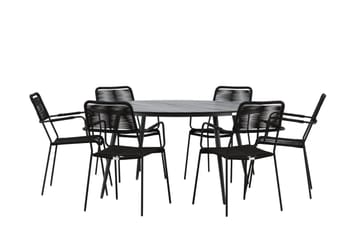 Break Matgrupp Utomhus Rund 150 cm + 6 Lindos Karmstol - Svart - Utemöbler & utemiljö - Utegrupp - Matgrupp utomhus