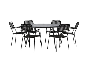 Break Matgrupp Utomhus Rund 150 cm + 6 Lindos Karmstol - Svart - Utemöbler & utemiljö - Utegrupp - Matgrupp utomhus