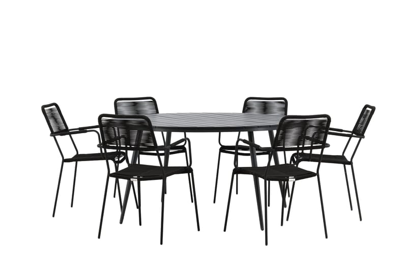 Break Matgrupp Utomhus Rund 150 cm + 6 Lindos Karmstol - Svart - Utemöbler & utemiljö - Utegrupp - Matgrupp utomhus