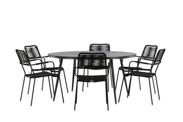 Break Matgrupp Utomhus Rund 150 cm + 6 Lindos Karmstol - Svart - Utemöbler & utemiljö - Utegrupp - Matgrupp utomhus