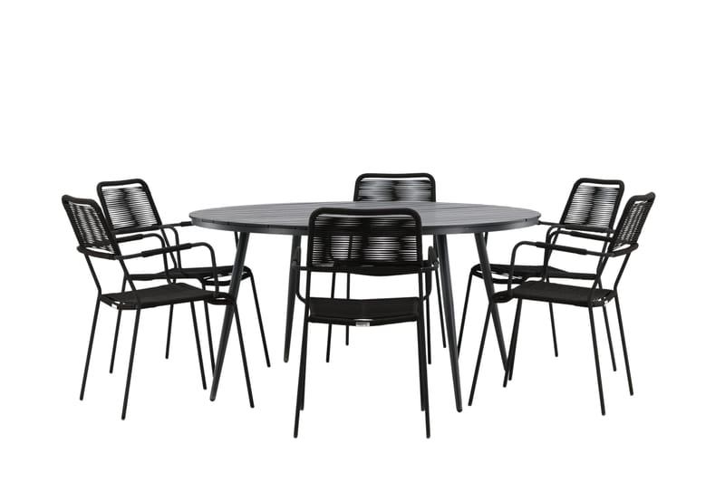 Break Matgrupp Utomhus Rund 150 cm + 6 Lindos Karmstol - Svart - Utemöbler & utemiljö - Utegrupp - Matgrupp utomhus