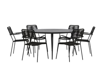 Break Matgrupp Utomhus Rund 150 cm + 6 Lindos Karmstol - Svart - Utemöbler & utemiljö - Utegrupp - Matgrupp utomhus