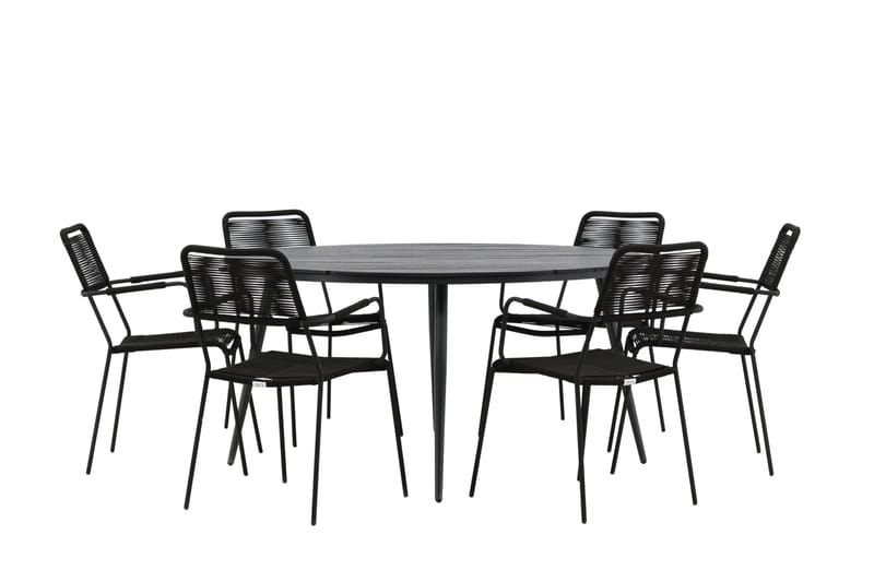 Break Matgrupp Utomhus Rund 150 cm + 6 Lindos Karmstol - Svart - Utemöbler & utemiljö - Utegrupp - Matgrupp utomhus