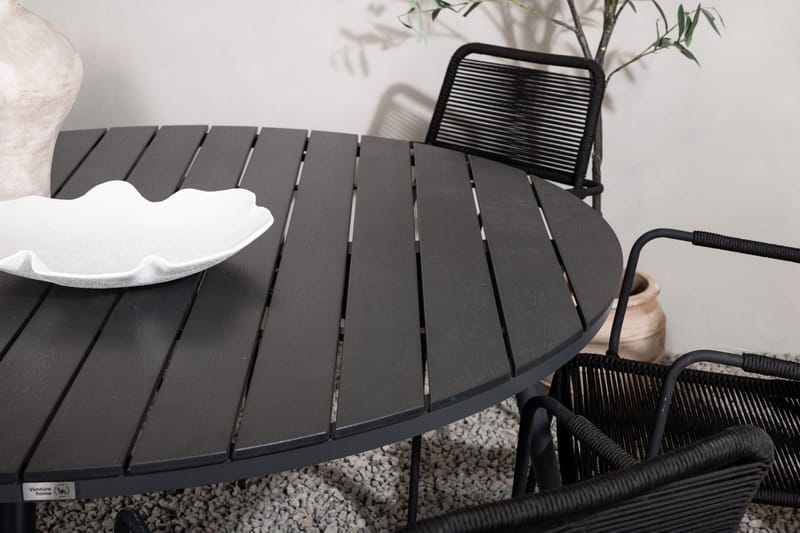 Break Matgrupp Utomhus Rund 150 cm + 6 Lindos Karmstol - Svart - Utemöbler & utemiljö - Utegrupp - Matgrupp utomhus