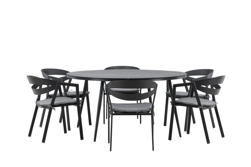 Break Matgrupp Utomhus Rund 150 cm + 6 Slit Matstol - Svart - Utemöbler & utemiljö - Utegrupp - Matgrupp utomhus