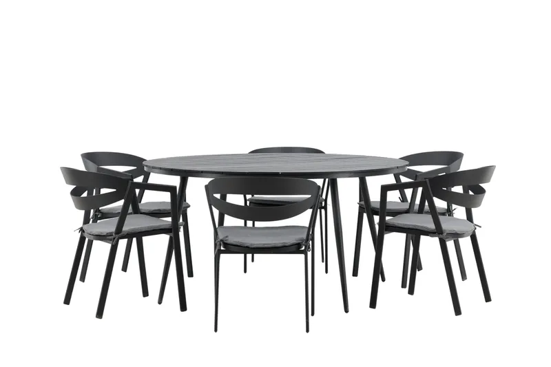 Break Matgrupp Utomhus Rund 150 cm + 6 Slit Matstol - Svart - Utemöbler & utemiljö - Utegrupp - Matgrupp utomhus