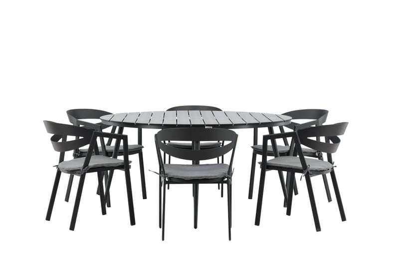 Break Matgrupp Utomhus Rund 150 cm + 6 Slit Matstol - Svart - Utemöbler & utemiljö - Utegrupp - Matgrupp utomhus
