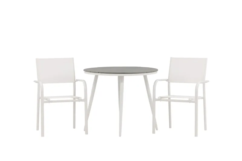 Break Matgrupp Utomhus Rund 70 cm + 2 st Santorini Karmstolar, Silver/Grå