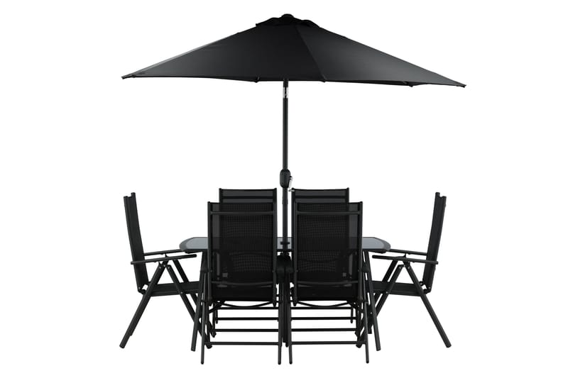 Brekki Matgrupp Utomhus 150cm + 6 Matstolar Utomhus, Svart