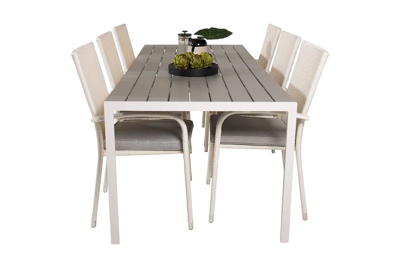 Buitepos Matgrupp Utomhus inkl 6 Ariamab Karmstolar - Polywood/Vit - Utemöbler & utemiljö - Utegrupp - Matgrupp utomhus