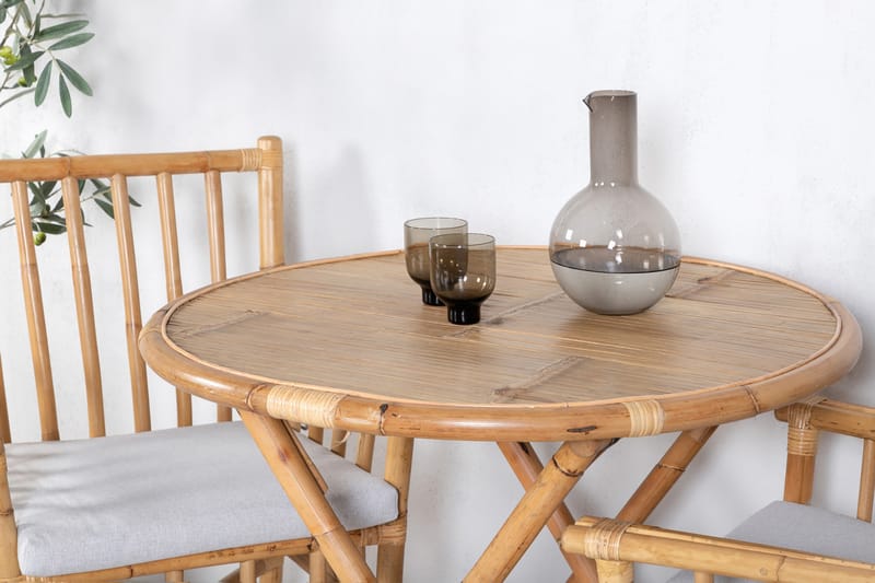 Cane Matgrupp Rund Ø80cm + 2 Karmstolar - Brun - Utemöbler & utemiljö - Utegrupp - Matgrupp utomhus