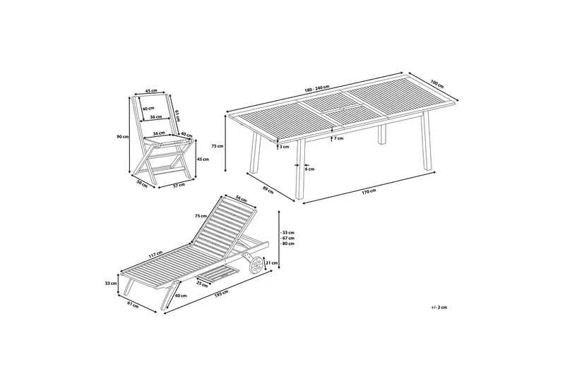 Cesana Trädgårdsmöbelset Med Utebord + 8 Utestolar+Schäslong 2 St - Trä/Natur - Utemöbler & utemiljö - Utegrupp - Matgrupp utomhus