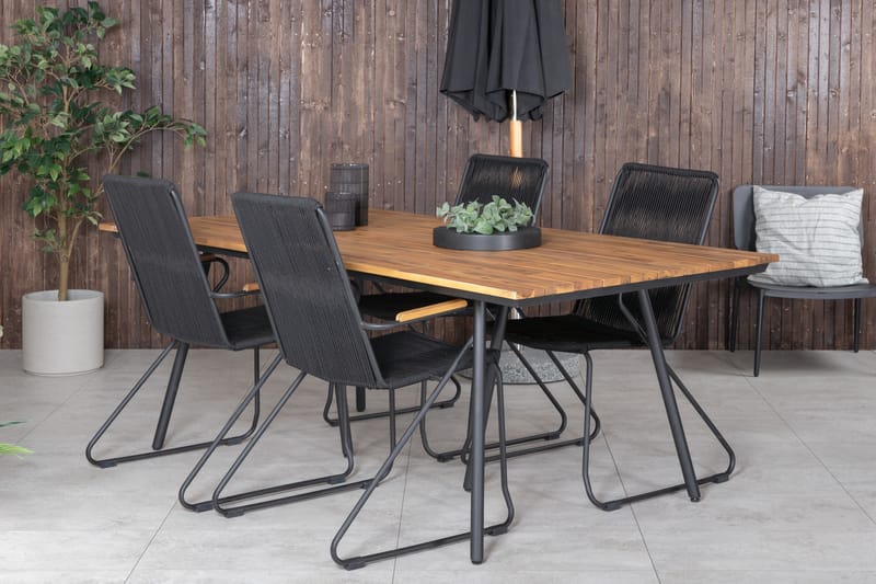 Chan Matgrupp Utomhus 200cm + 4 Bois Karmstolar - Svart/Brun - Utemöbler & utemiljö - Utegrupp - Matgrupp utomhus