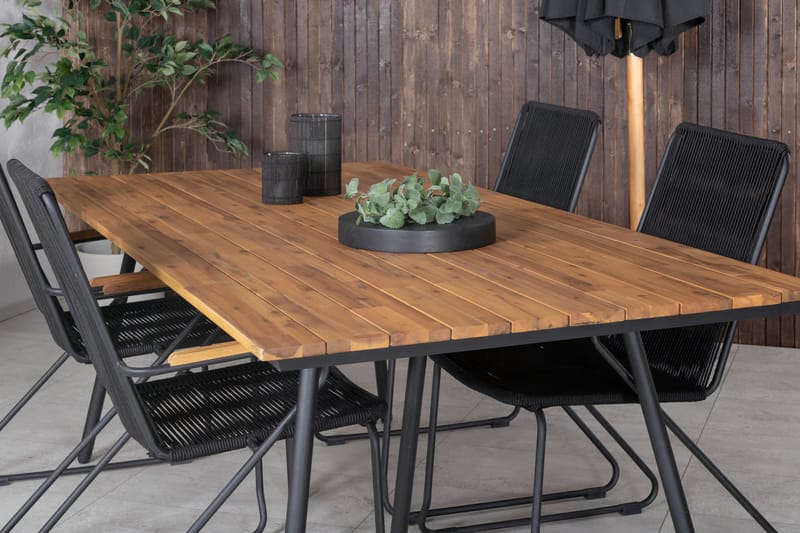 Chan Matgrupp Utomhus 200cm + 4 Bois Karmstolar - Svart/Brun - Utemöbler & utemiljö - Utegrupp - Matgrupp utomhus