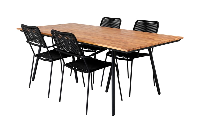 Chan Matgrupp Utomhus 200cm + 4 Lindos Karmstolar - Svart - Utemöbler & utemiljö - Utegrupp - Matgrupp utomhus