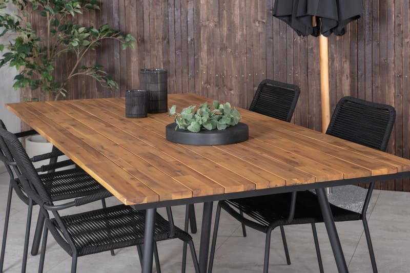 Chan Matgrupp Utomhus 200cm + 4 Lindos Karmstolar - Svart - Utemöbler & utemiljö - Utegrupp - Matgrupp utomhus