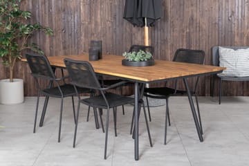 Chan Matgrupp Utomhus 200cm + 4 Lindos Karmstolar - Svart - Utemöbler & utemiljö - Utegrupp - Matgrupp utomhus