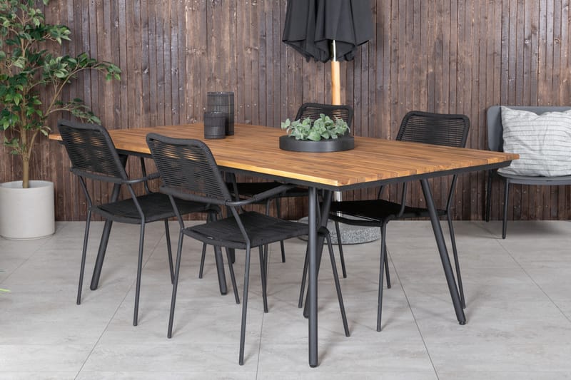 Chan Matgrupp Utomhus 200cm + 4 Lindos Karmstolar - Svart - Utemöbler & utemiljö - Utegrupp - Matgrupp utomhus