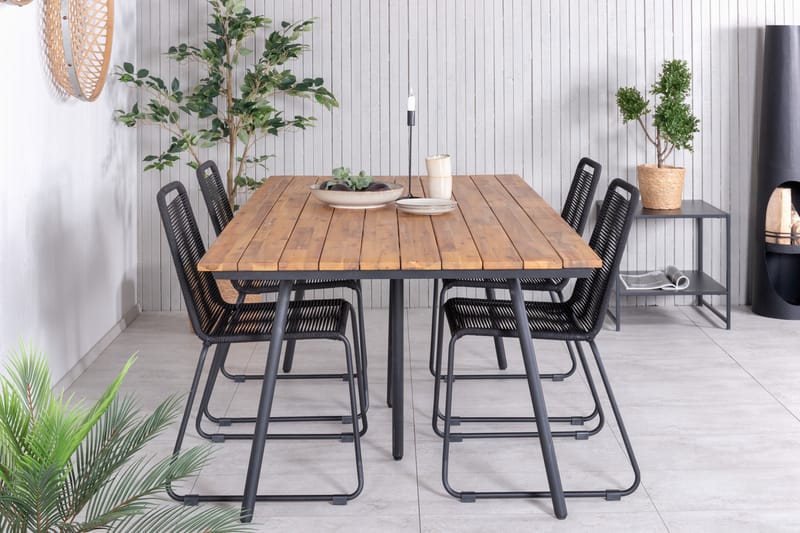 Chan Matgrupp Utomhus 200cm + 4 Lindos Stapelbara Matstolar - Svart/Grå - Utemöbler & utemiljö - Utegrupp - Matgrupp utomhus