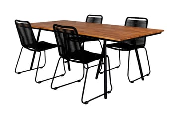 Chan Matgrupp Utomhus 200cm + 4 Lindos Stapelbara Matstolar - Svart/Grå - Utemöbler & utemiljö - Utegrupp - Matgrupp utomhus
