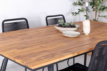 Chan Matgrupp Utomhus 200cm + 4 Lindos Stapelbara Matstolar - Svart/Grå - Utemöbler & utemiljö - Utegrupp - Matgrupp utomhus