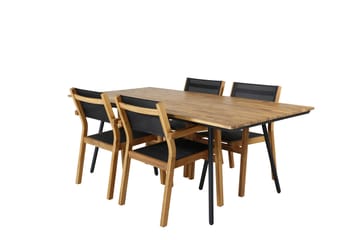 Chan Matgrupp Utomhus 200cm + 4 Venice Stapelbara Matstolar - Svart/Brun - Utemöbler & utemiljö - Utegrupp - Matgrupp utomhus