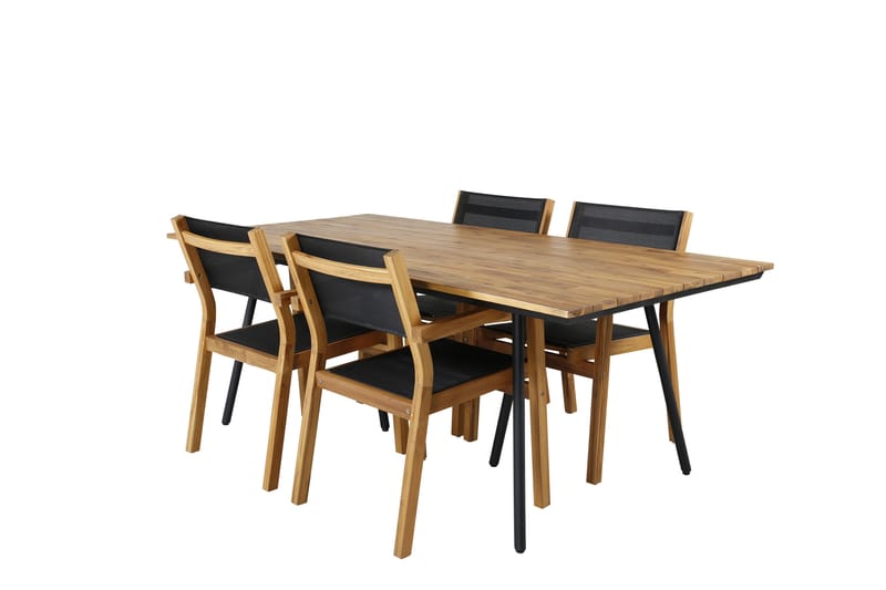 Chan Matgrupp Utomhus 200cm + 4 Venice Stapelbara Matstolar - Svart/Brun - Utemöbler & utemiljö - Utegrupp - Matgrupp utomhus