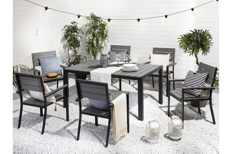 Como Trädgårdsmöbelset Med Utebord+6 Utestolar, Grå