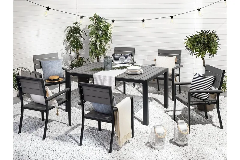 Como Trädgårdsmöbelset Med Utebord+6 Utestolar, Grå