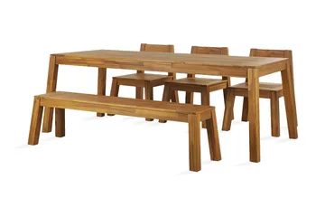 Coteto Matgrupp Utomhus 225 cm + 3 Utestolar + Bänk Utomhus - Akacia - Utemöbler & utemiljö - Utegrupp - Matgrupp utomhus