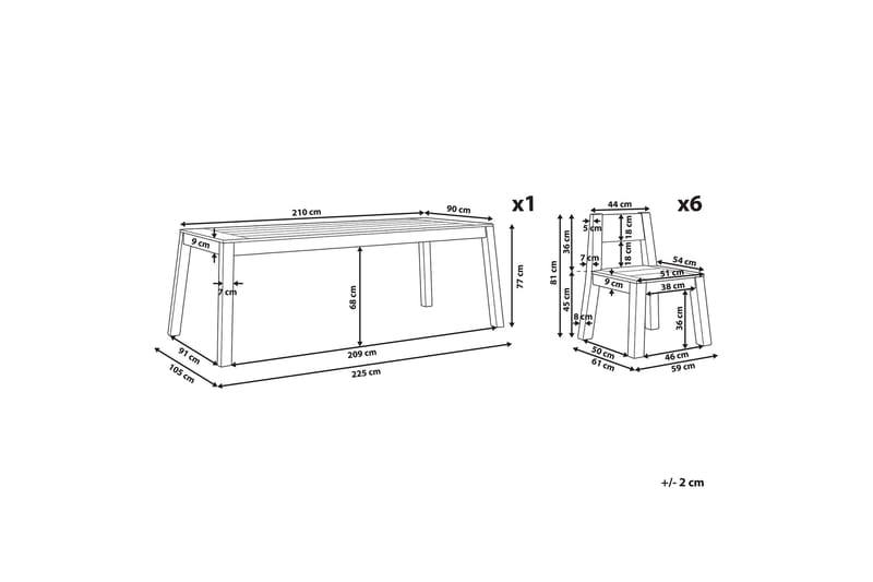 Coteto Matgrupp Utomhus 225 cm + 6 Utestolar - Akacia - Utemöbler & utemiljö - Utegrupp - Matgrupp utomhus