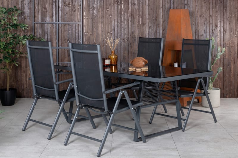Dallas Matgrupp Utomhus 193cm + 4 Break Positionsstolar - Svart/Grå - Utemöbler & utemiljö - Utegrupp - Matgrupp utomhus