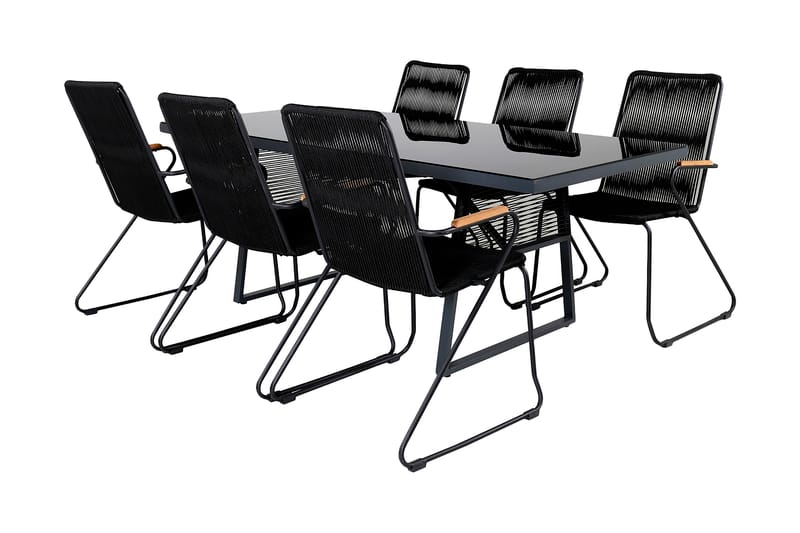 Dallas Matgrupp Utomhus 193cm + 6 Bois Karmstolar - Svart - Utemöbler & utemiljö - Utegrupp - Matgrupp utomhus