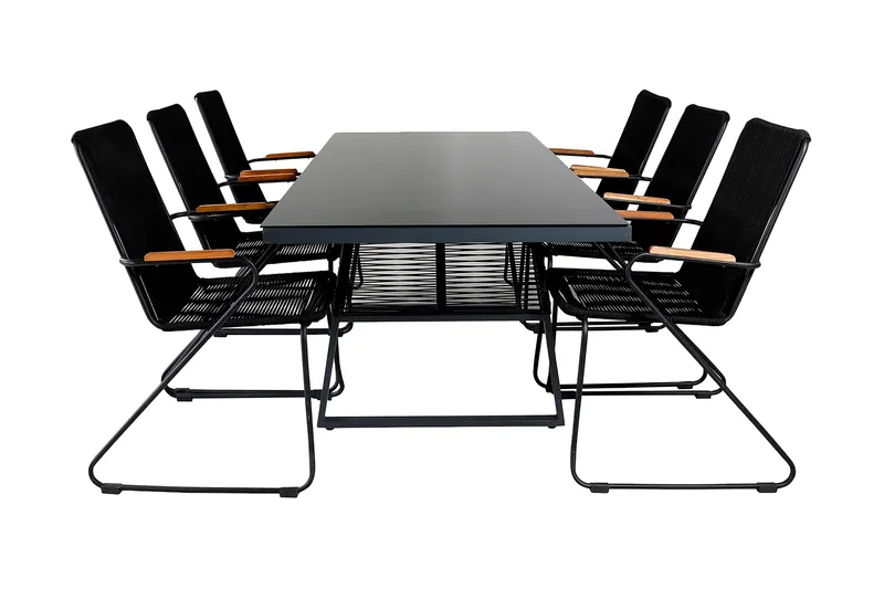 Dallas Matgrupp Utomhus 193cm + 6 Bois Karmstolar, Svart