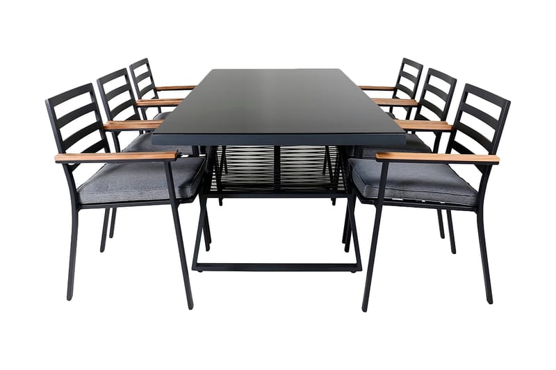 Dallas Matgrupp Utomhus 193cm + 6 Brasilia Karmstolar, Svart/Grå