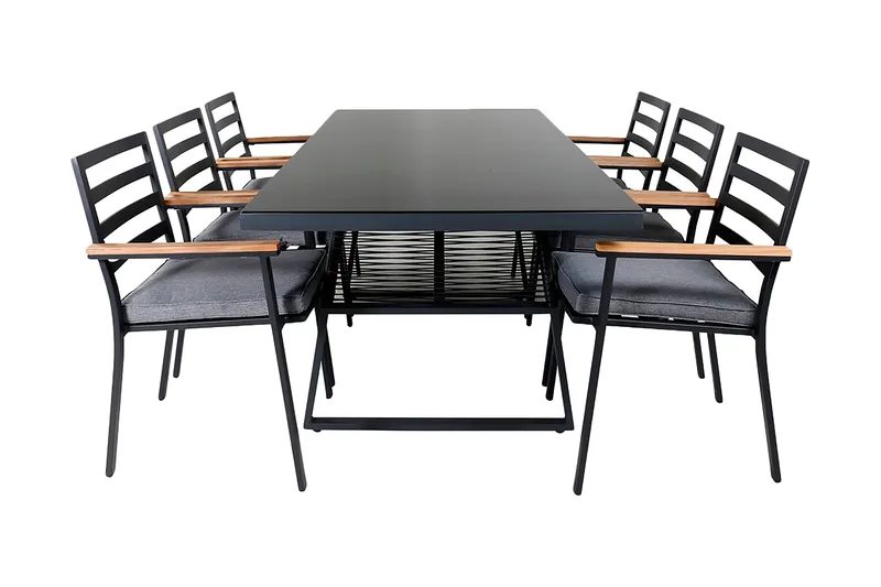 Dallas Matgrupp Utomhus 193cm + 6 Brasilia Karmstolar, Svart/Grå