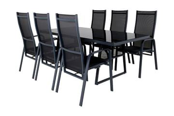 Dallas Matgrupp Utomhus 193cm + 6 Copacabana Reclinerstolar - Svart/Grå - Utemöbler & utemiljö - Utegrupp - Matgrupp utomhus