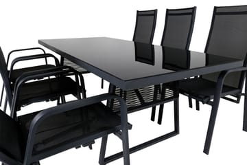 Dallas Matgrupp Utomhus 193cm + 6 Copacabana Reclinerstolar - Svart/Grå - Utemöbler & utemiljö - Utegrupp - Matgrupp utomhus