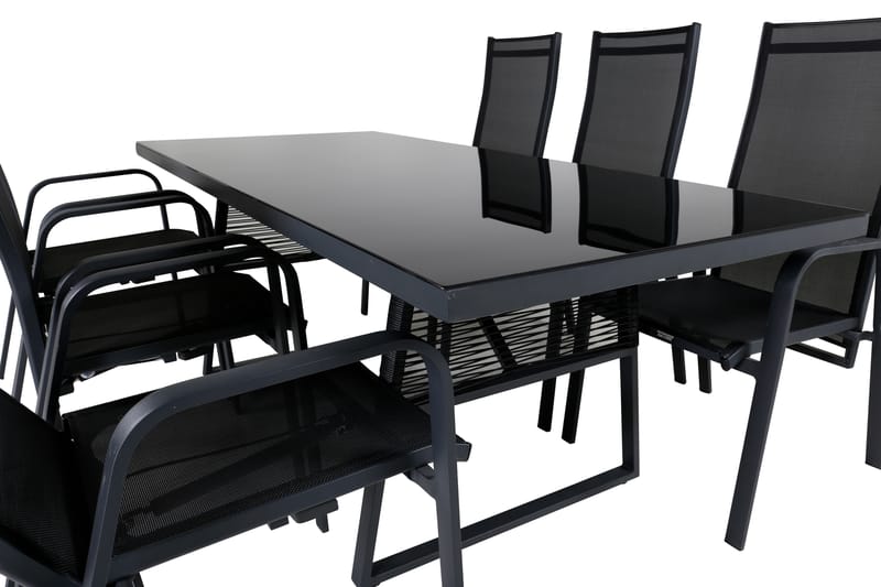 Dallas Matgrupp Utomhus 193cm + 6 Copacabana Reclinerstolar - Svart/Grå - Utemöbler & utemiljö - Utegrupp - Matgrupp utomhus