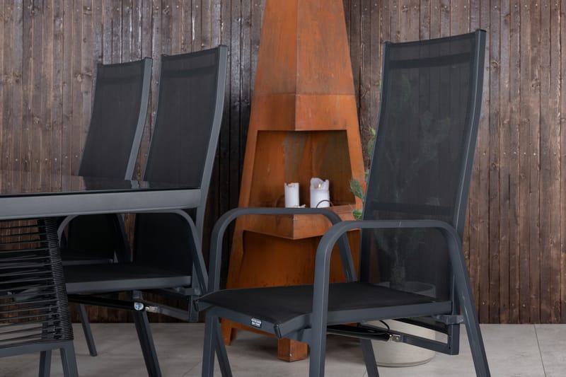 Dallas Matgrupp Utomhus 193cm + 6 Copacabana Reclinerstolar - Svart/Grå - Utemöbler & utemiljö - Utegrupp - Matgrupp utomhus