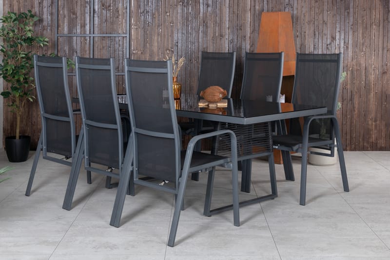 Dallas Matgrupp Utomhus 193cm + 6 Copacabana Reclinerstolar - Svart/Grå - Utemöbler & utemiljö - Utegrupp - Matgrupp utomhus