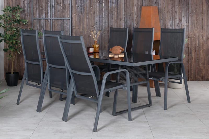 Dallas Matgrupp Utomhus 193cm + 6 Copacabana Reclinerstolar - Svart/Grå - Utemöbler & utemiljö - Utegrupp - Matgrupp utomhus