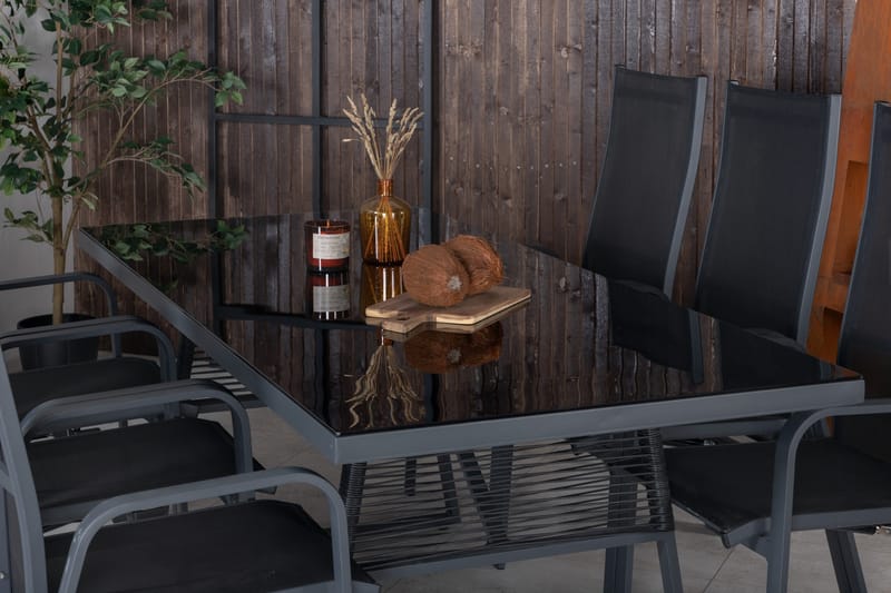 Dallas Matgrupp Utomhus 193cm + 6 Copacabana Reclinerstolar - Svart/Grå - Utemöbler & utemiljö - Utegrupp - Matgrupp utomhus