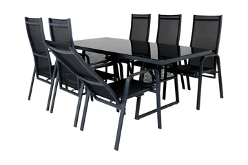 Dallas Matgrupp Utomhus 193cm + 6 Copacabana Reclinerstolar - Svart/Grå - Utemöbler & utemiljö - Utegrupp - Matgrupp utomhus