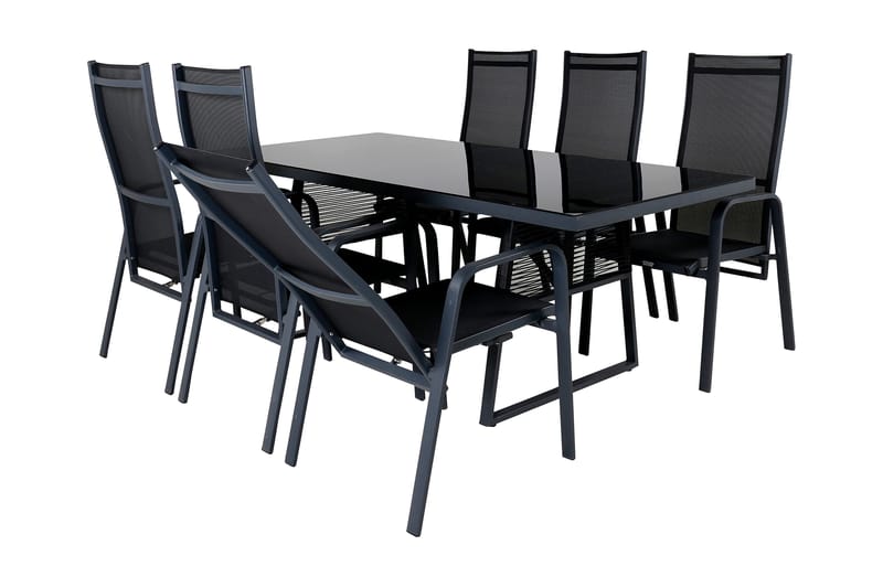 Dallas Matgrupp Utomhus 193cm + 6 Copacabana Reclinerstolar - Svart/Grå - Utemöbler & utemiljö - Utegrupp - Matgrupp utomhus