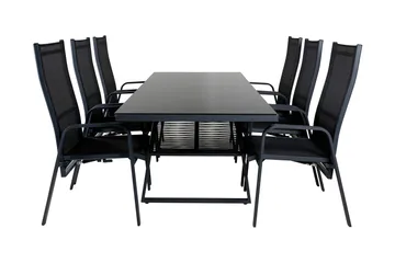 Dallas Matgrupp Utomhus 193cm + 6 Copacabana Reclinerstolar - Svart/Grå - Utemöbler & utemiljö - Utegrupp - Matgrupp utomhus