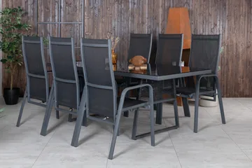 Dallas Matgrupp Utomhus 193cm + 6 Copacabana Reclinerstolar - Svart/Grå - Utemöbler & utemiljö - Utegrupp - Matgrupp utomhus