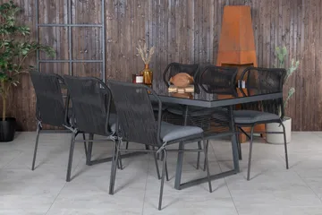 Dallas Matgrupp Utomhus 193cm + 6 Julian Matstolar - Svart - Utemöbler & utemiljö - Utegrupp - Matgrupp utomhus